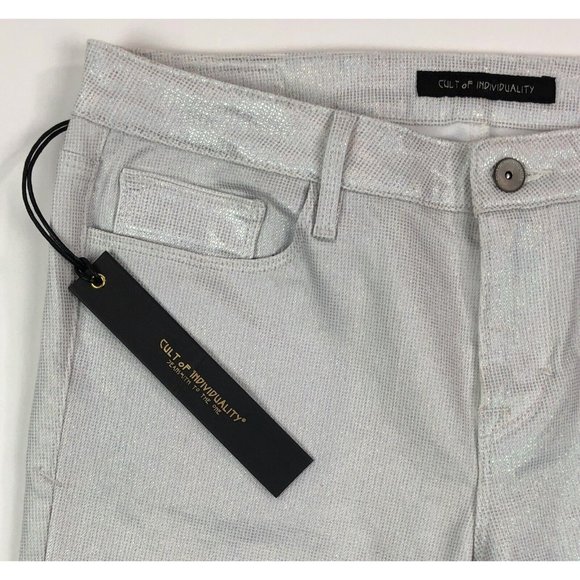 Cult Of Individuality Zen Mid Rise Womens 24 Skinny Jeans Silver White Shimmery - Picture 2 of 8